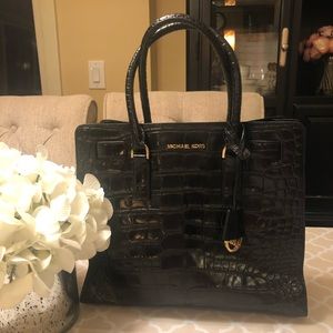 Michael Kors black crocodile leather handbag